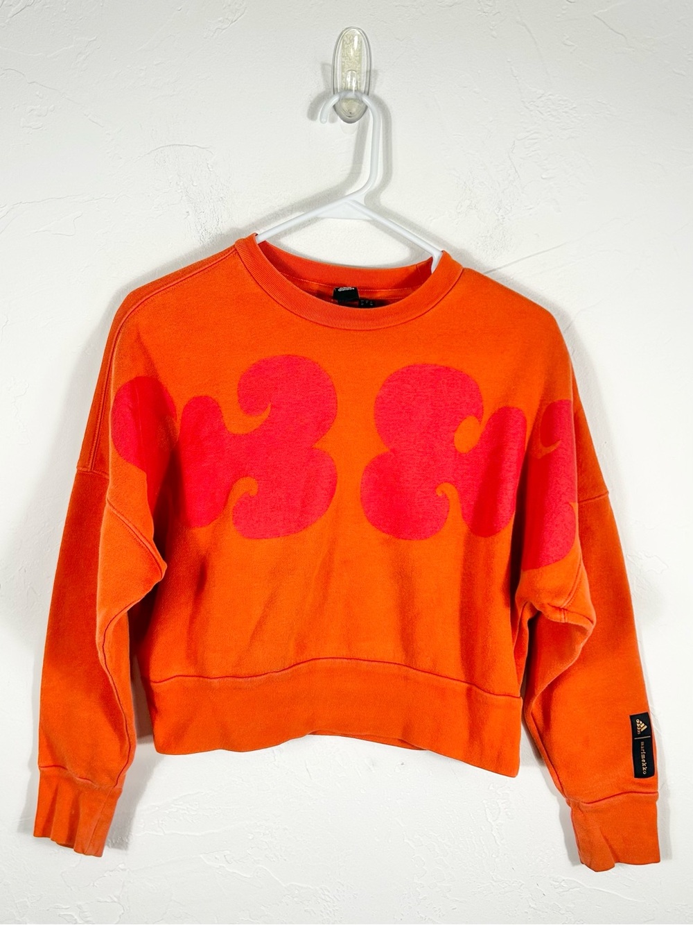 Adidas x Marimekko Girls Cropped Crewneck Sweatshirt Orange Pink Size M 11-12